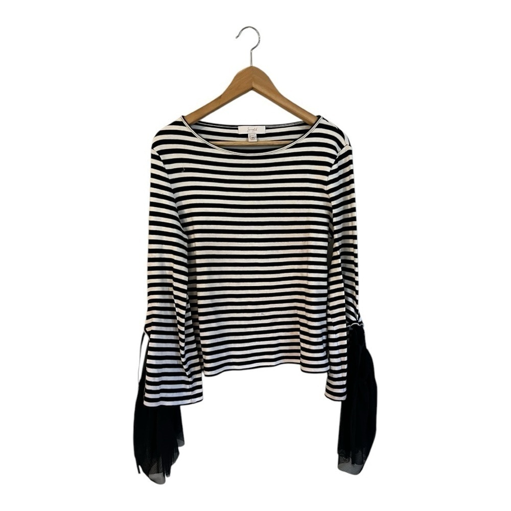 Scripted Women's Shirt Top Black White Stripes Medium 100% Cotton